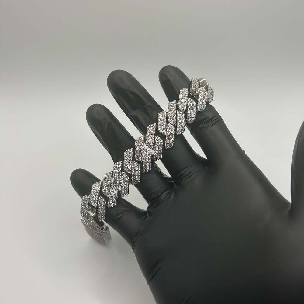 Moissanite Cuban Bracelet VVS1 3 Row Iced Silver 20mm 6.75 Inch New Passes Test